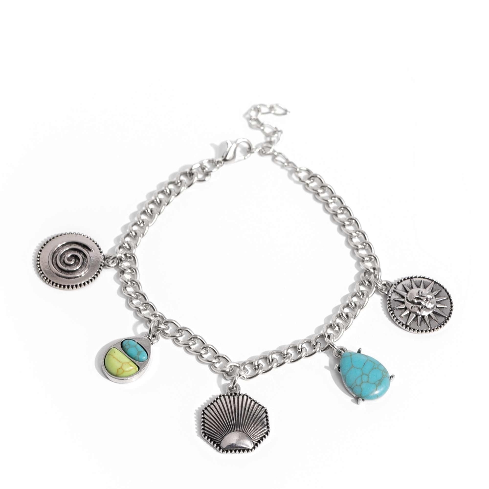 Silver Charm Bracelet with Turquoise Accents Nimble Nomad Blue Bracelet Trending